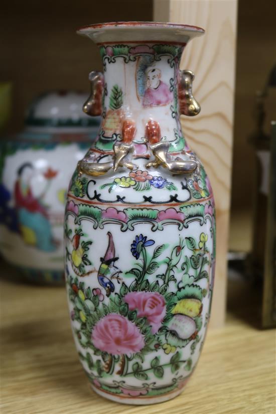 A near pair of Chinese blue and white baluster vases and covers, 28cm and sundry Oriental ceramics (14)